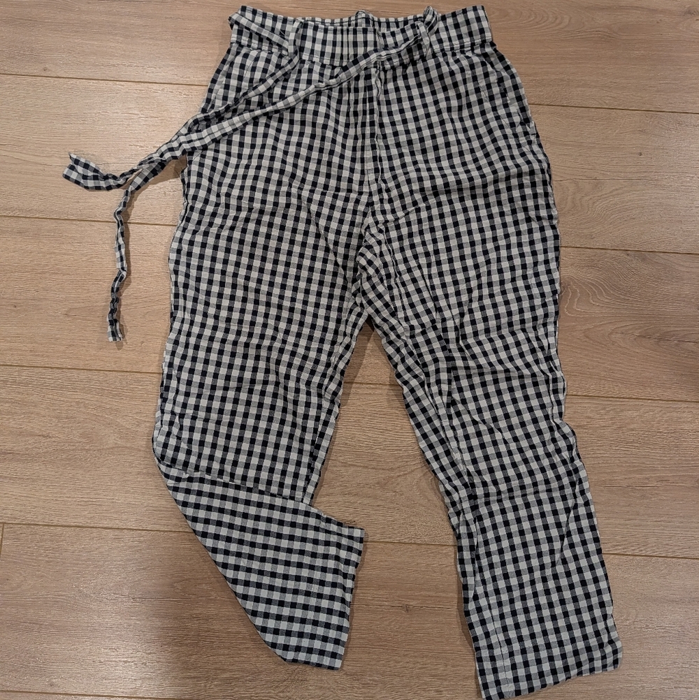 Zara Basic Navy and White Plaid Pants Medium